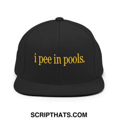 I Pee in Pools Embroidered Flat Bill Brim Snapback Hat Black