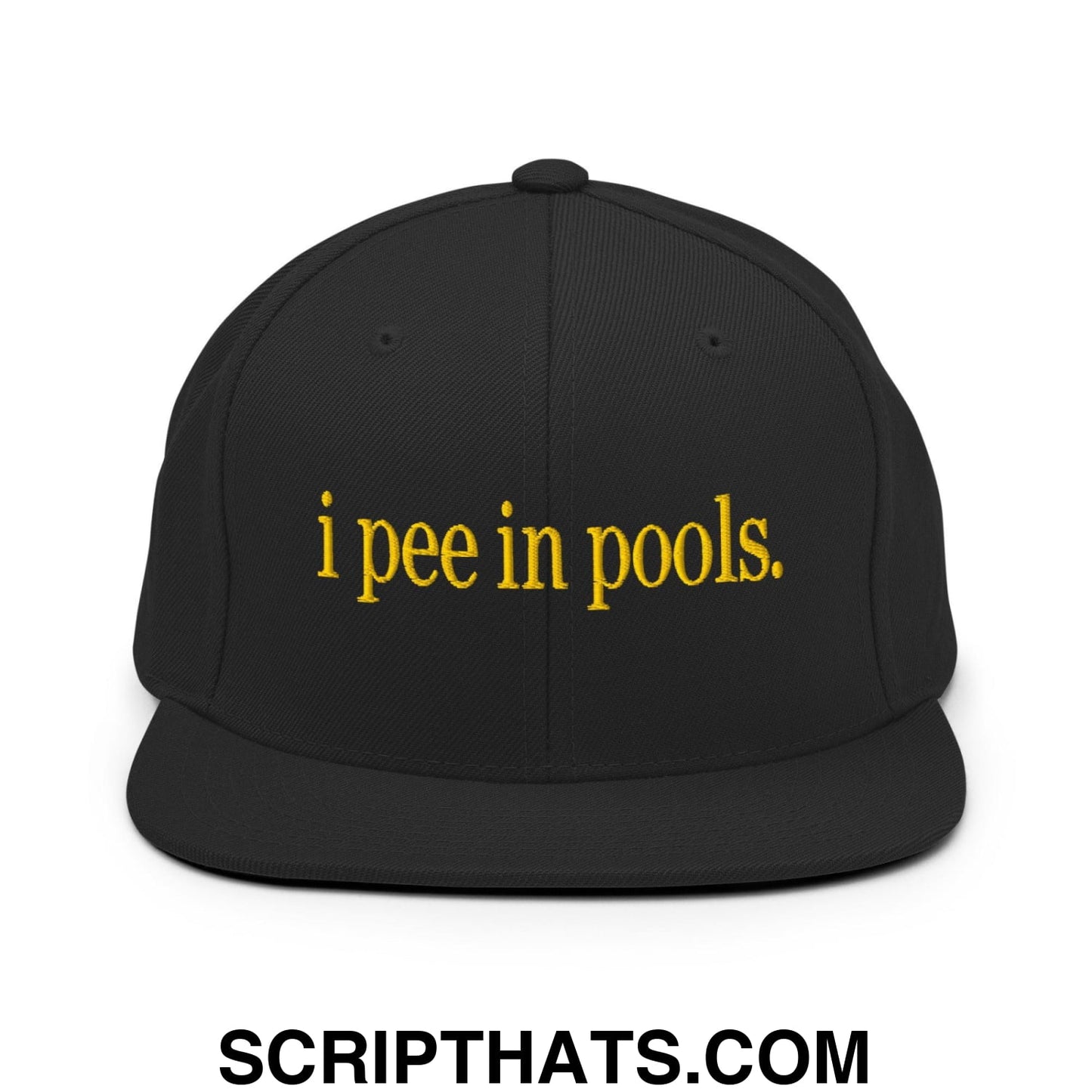 I Pee in Pools Embroidered Flat Bill Brim Snapback Hat Black