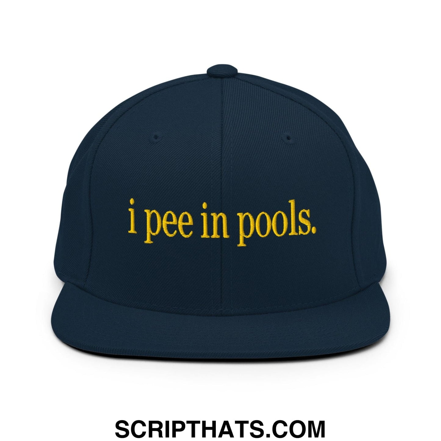 I Pee in Pools Embroidered Flat Bill Brim Snapback Hat Dark Navy