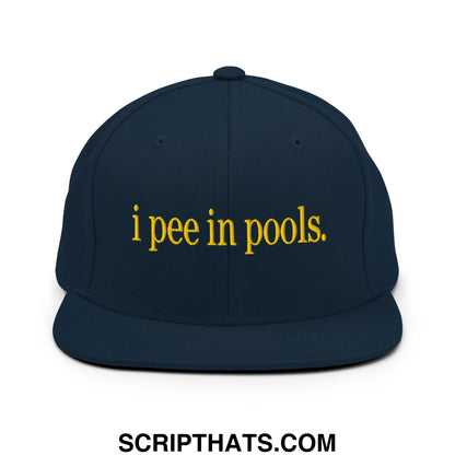 I Pee in Pools Embroidered Flat Bill Brim Snapback Hat Dark Navy