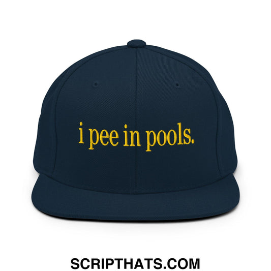 I Pee in Pools Embroidered Flat Bill Brim Snapback Hat Dark Navy