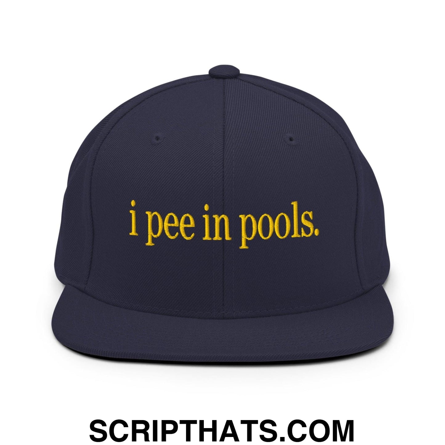 I Pee in Pools Embroidered Flat Bill Brim Snapback Hat Navy