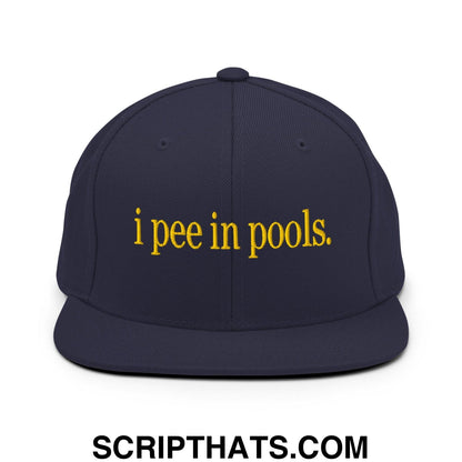 I Pee in Pools Embroidered Flat Bill Brim Snapback Hat Navy