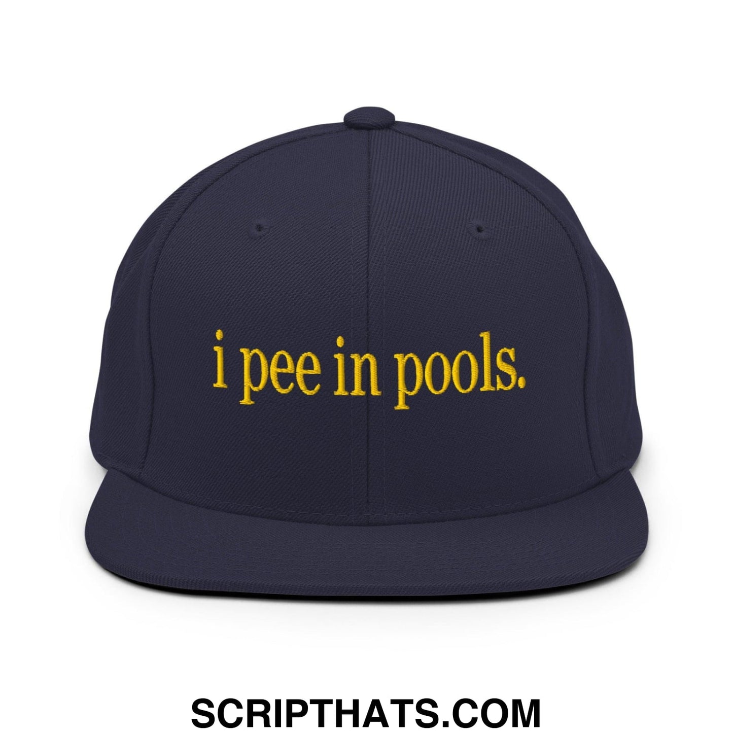 I Pee in Pools Embroidered Flat Bill Brim Snapback Hat Navy