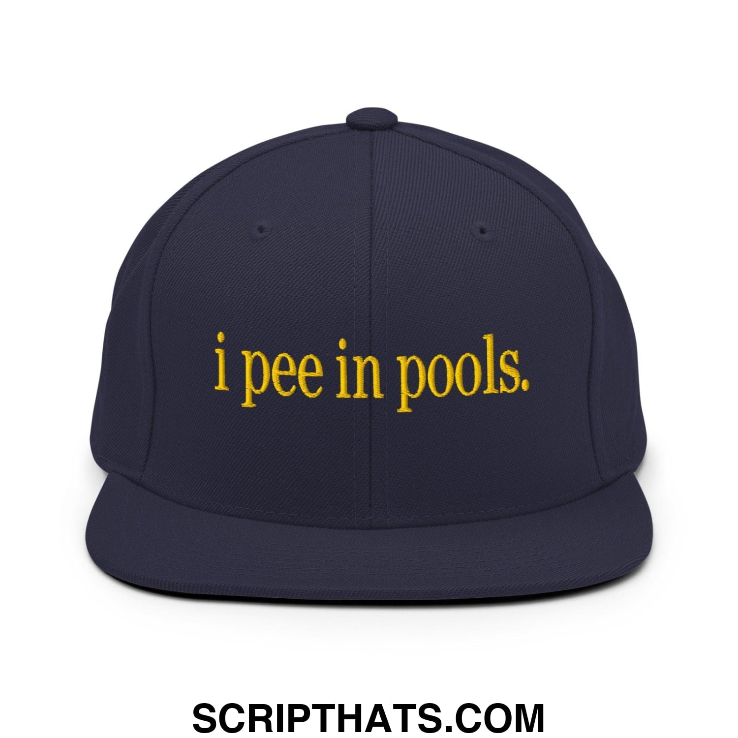 I Pee in Pools Embroidered Flat Bill Brim Snapback Hat Navy