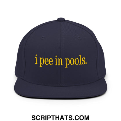 I Pee in Pools Embroidered Flat Bill Brim Snapback Hat Navy