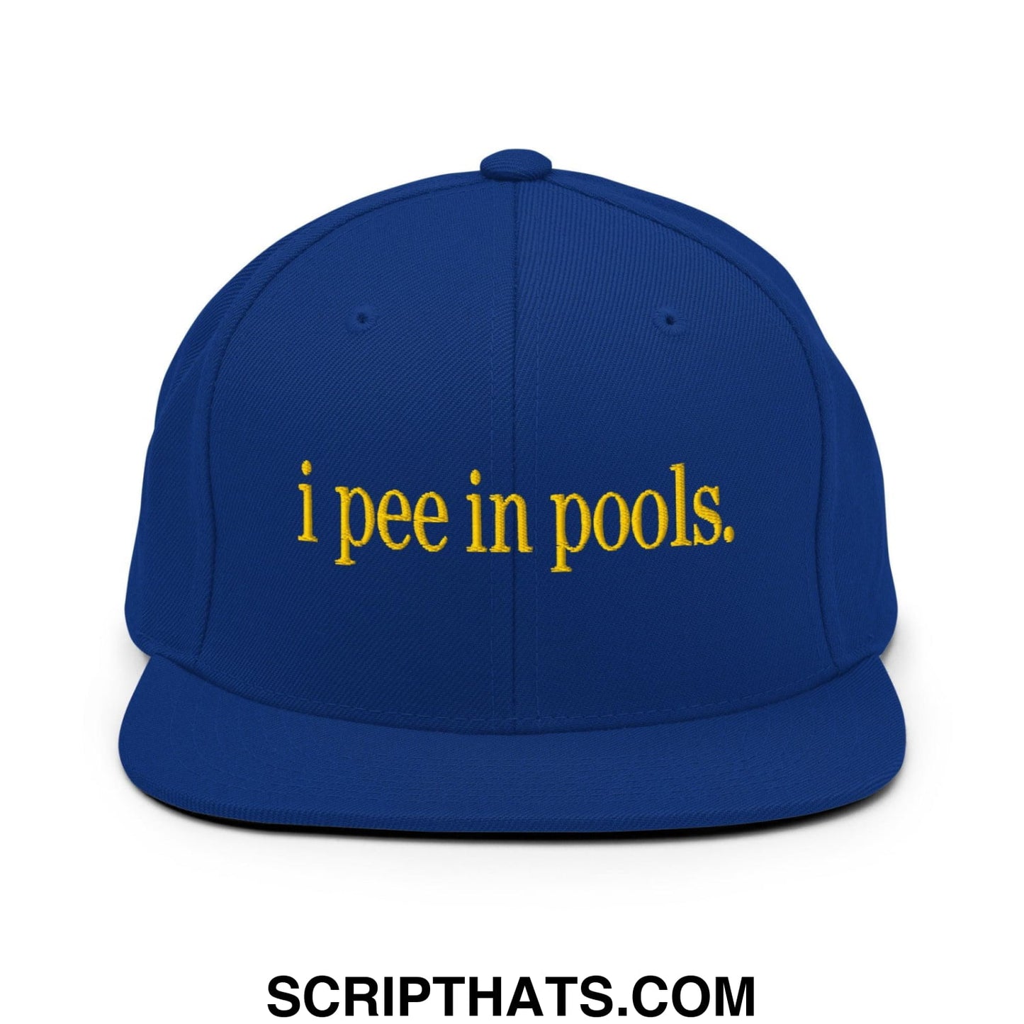 I Pee in Pools Embroidered Flat Bill Brim Snapback Hat Royal Blue