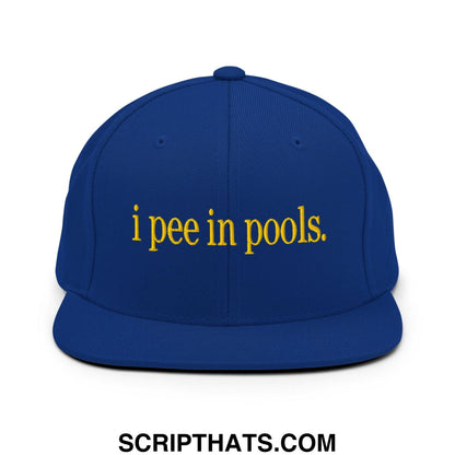I Pee in Pools Embroidered Flat Bill Brim Snapback Hat Royal Blue