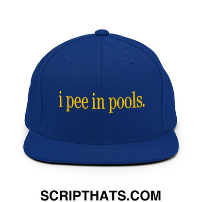 I Pee in Pools Embroidered Flat Bill Brim Snapback Hat Royal Blue