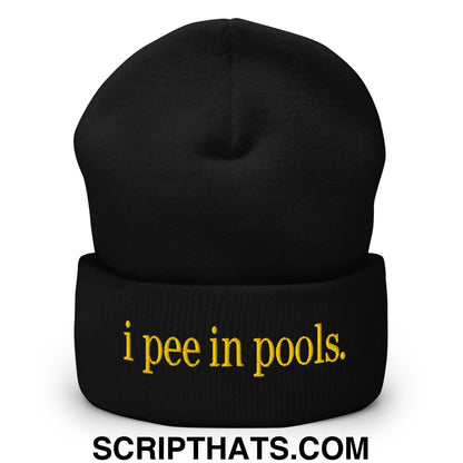 I Pee in Pools Embroidered Knit Cuffed Beanie Black