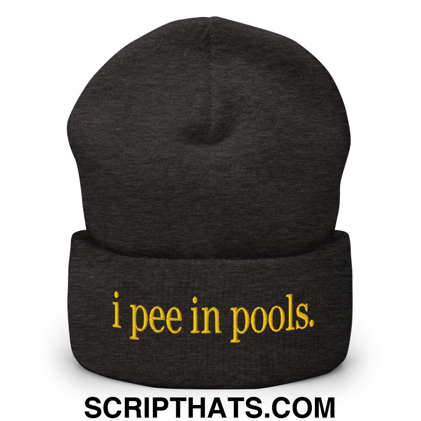 I Pee in Pools Embroidered Knit Cuffed Beanie Dark Grey