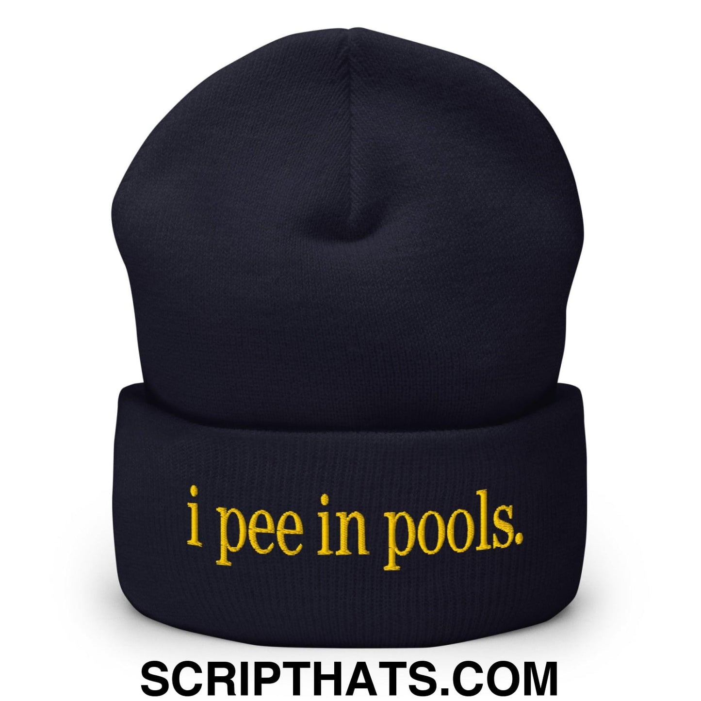 I Pee in Pools Embroidered Knit Cuffed Beanie Navy