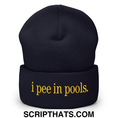 I Pee in Pools Embroidered Knit Cuffed Beanie Navy