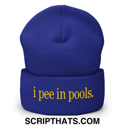 I Pee in Pools Embroidered Knit Cuffed Beanie Royal