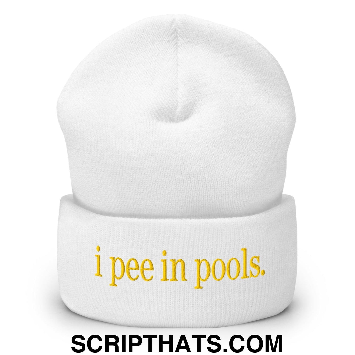 I Pee in Pools Embroidered Knit Cuffed Beanie White