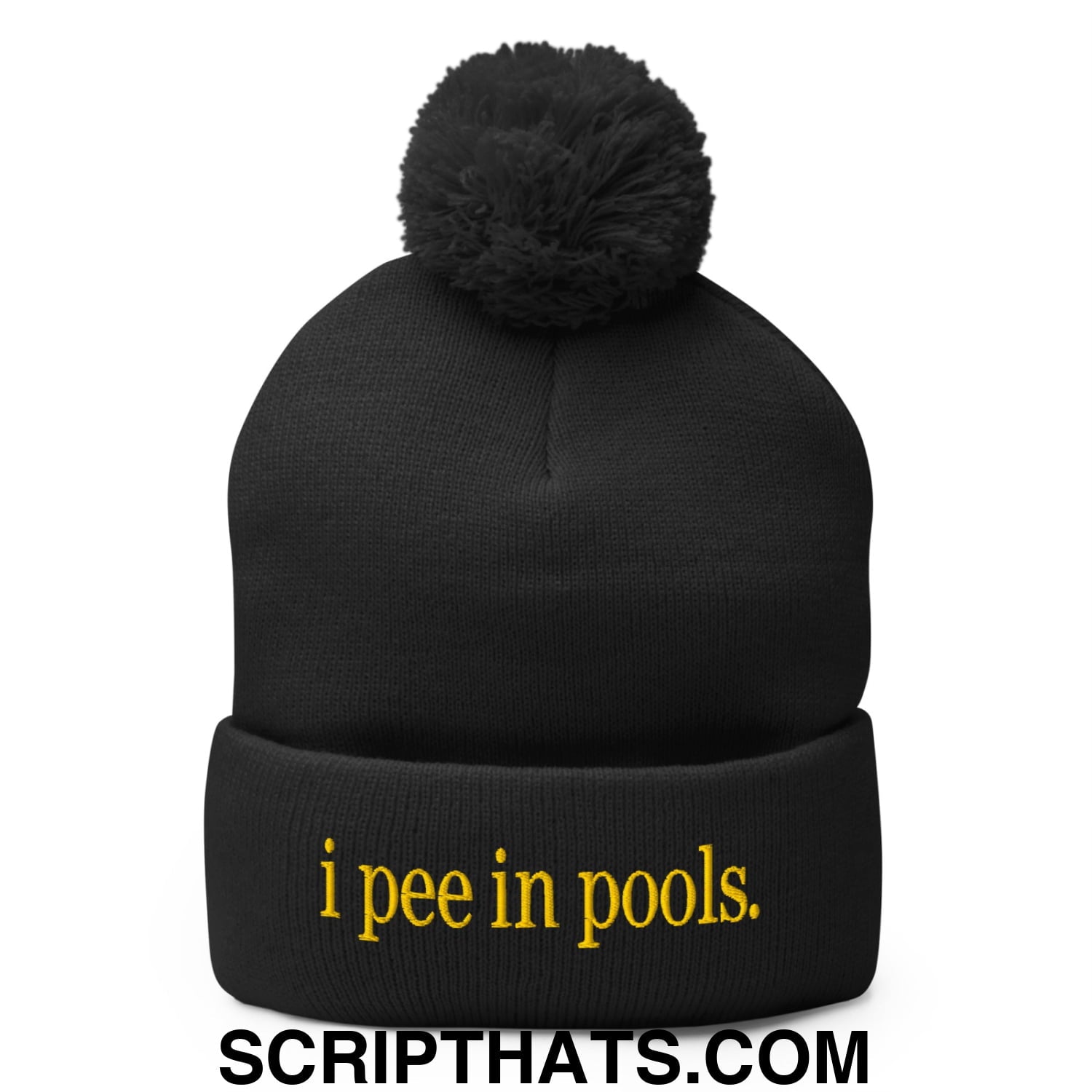 I Pee in Pools Embroidered Knit Pom Pom Beanie Black