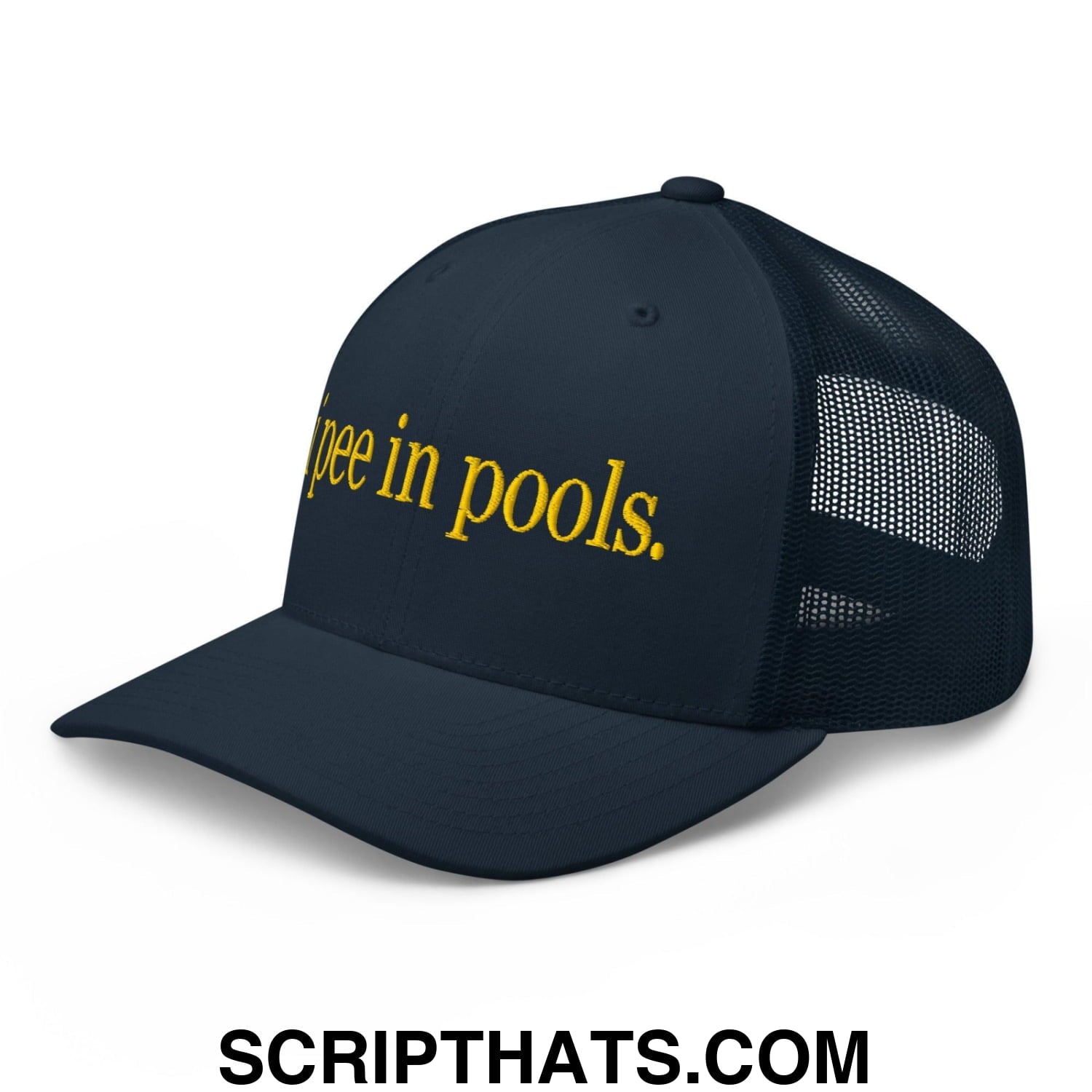 I Pee in Pools Embroidered Mesh Trucker Hat Navy