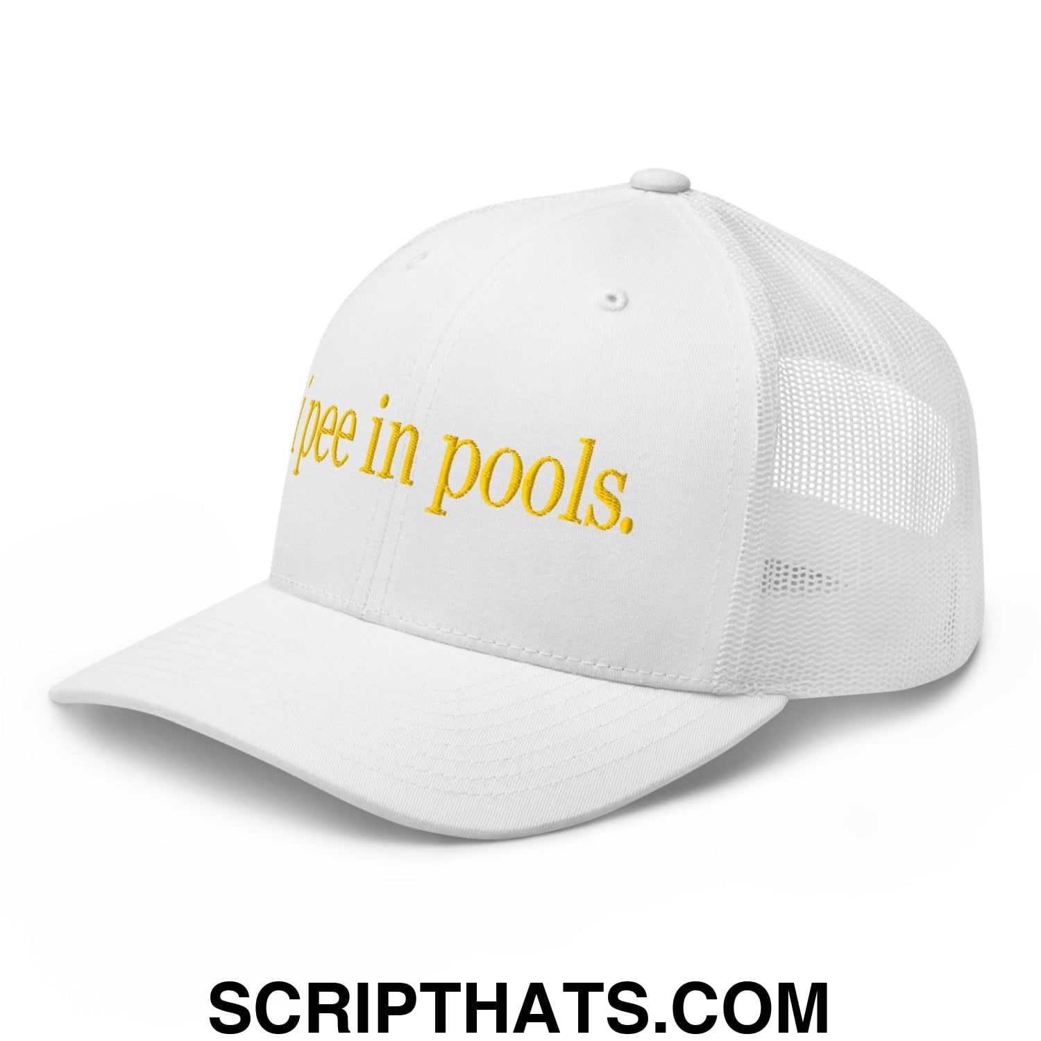 I Pee in Pools Embroidered Mesh Trucker Hat White