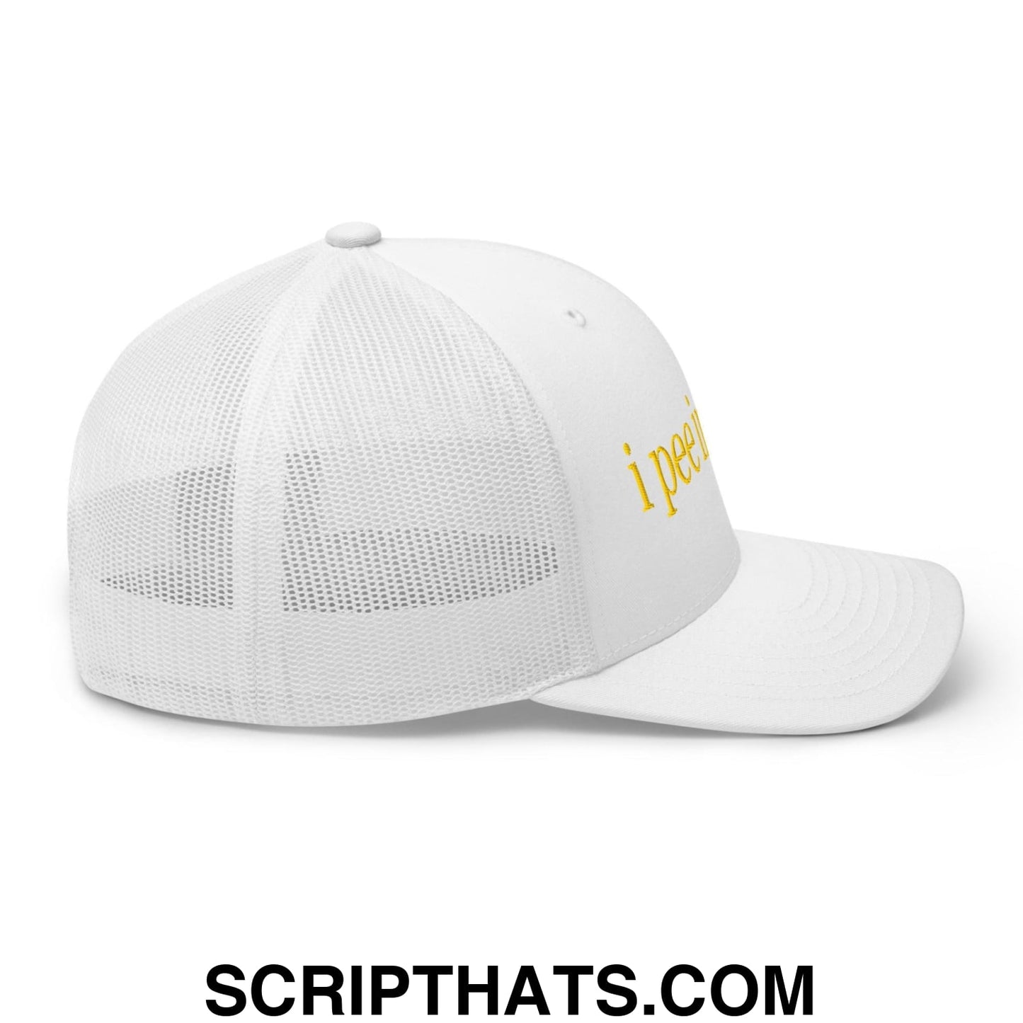 I Pee in Pools Embroidered Mesh Trucker Hat White