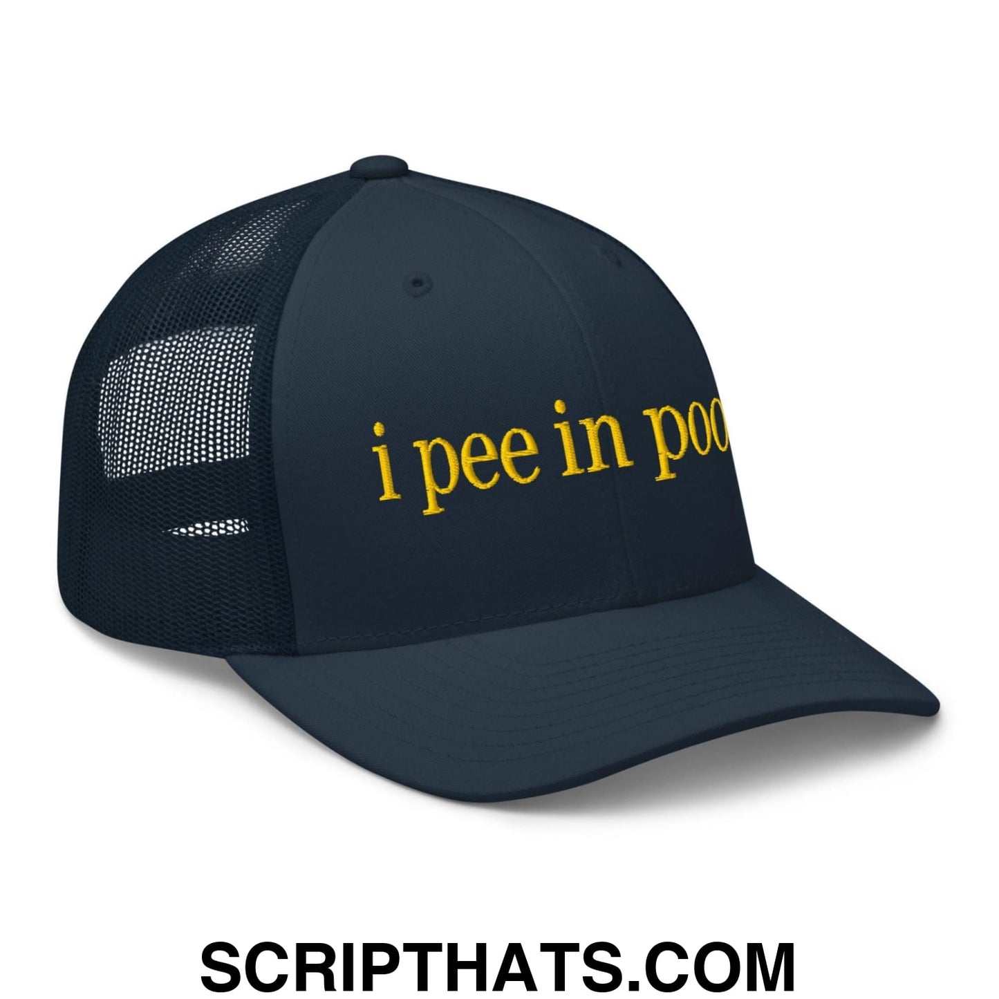 I Pee in Pools Embroidered Mesh Trucker Hat Navy