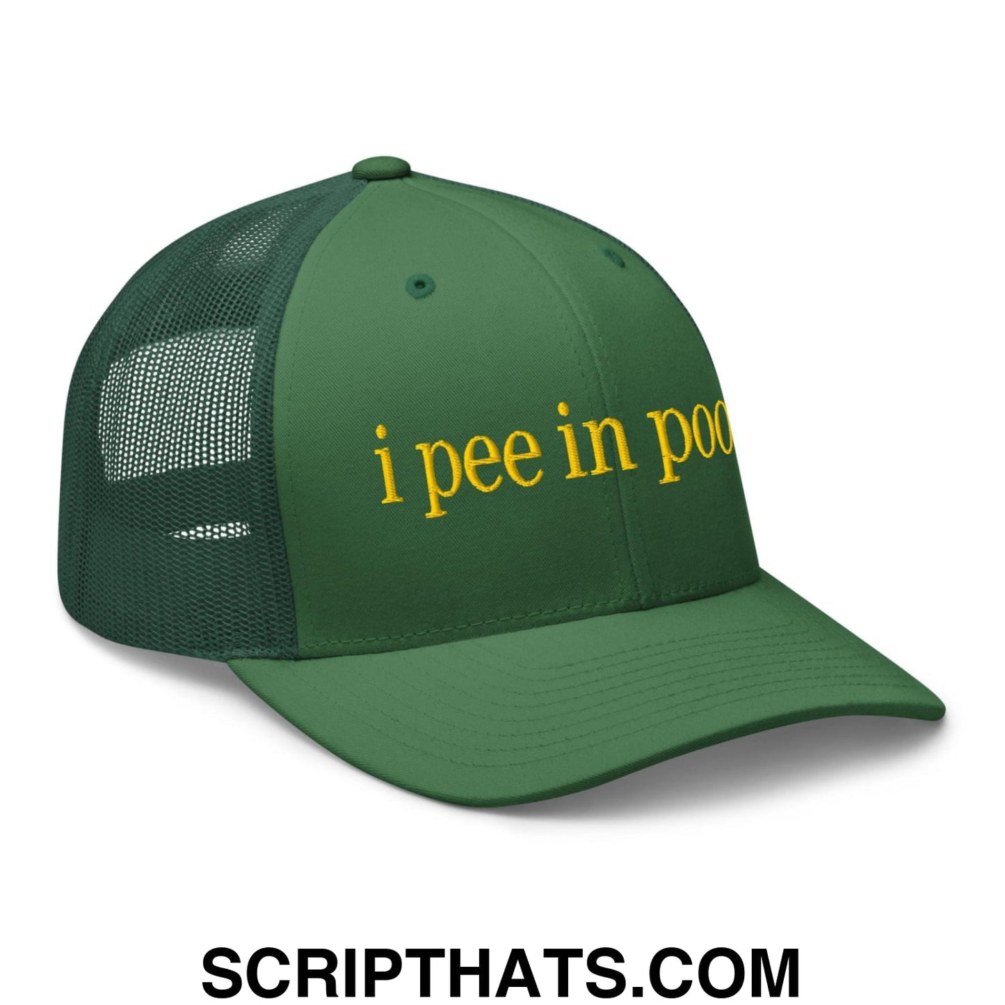 I Pee in Pools Embroidered Mesh Trucker Hat Evergreen