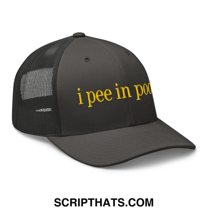 I Pee in Pools Embroidered Mesh Trucker Hat Charcoal