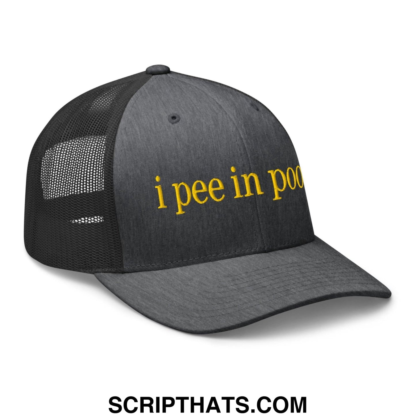 I Pee in Pools Embroidered Mesh Trucker Hat Dark Heather Gray