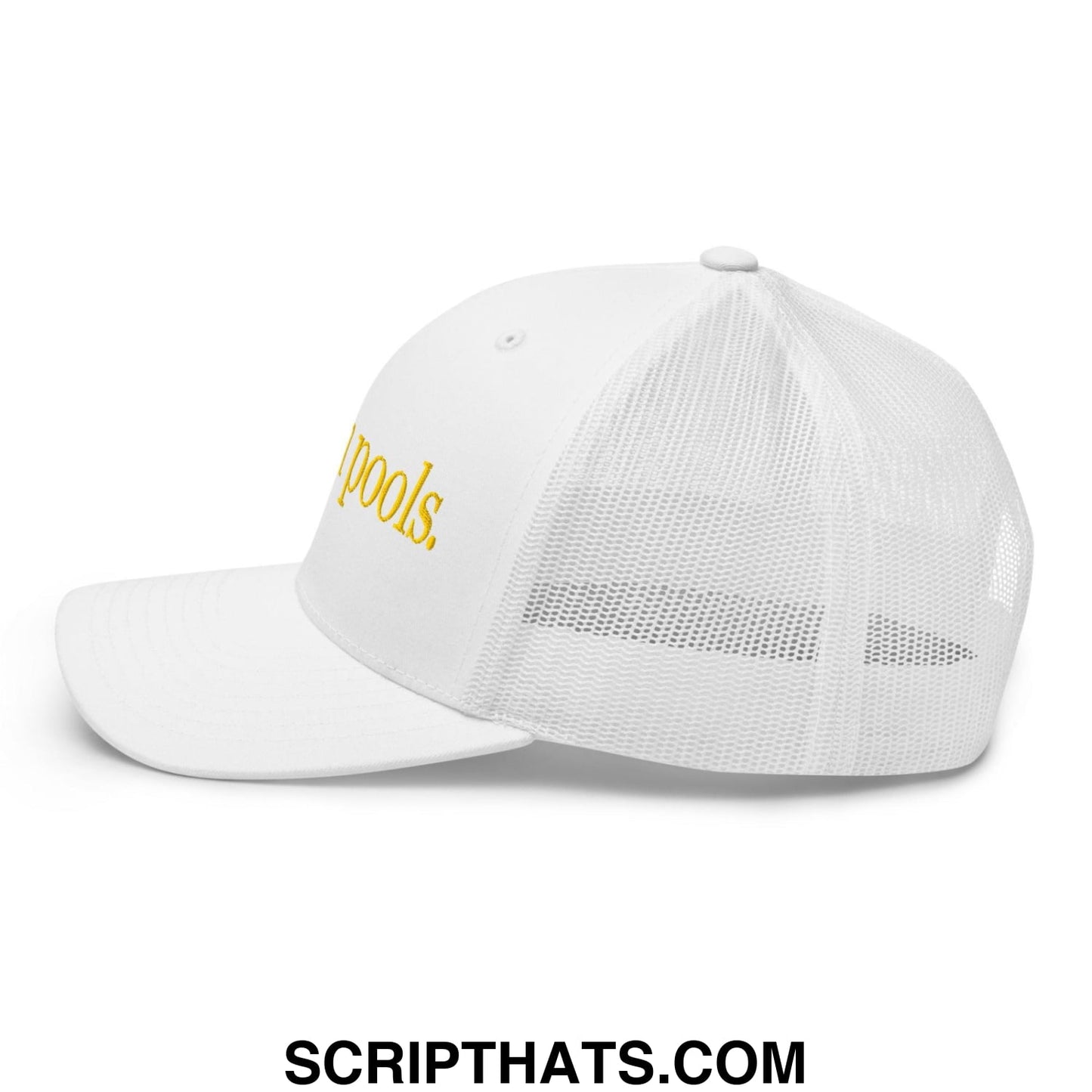 I Pee in Pools Embroidered Mesh Trucker Hat White