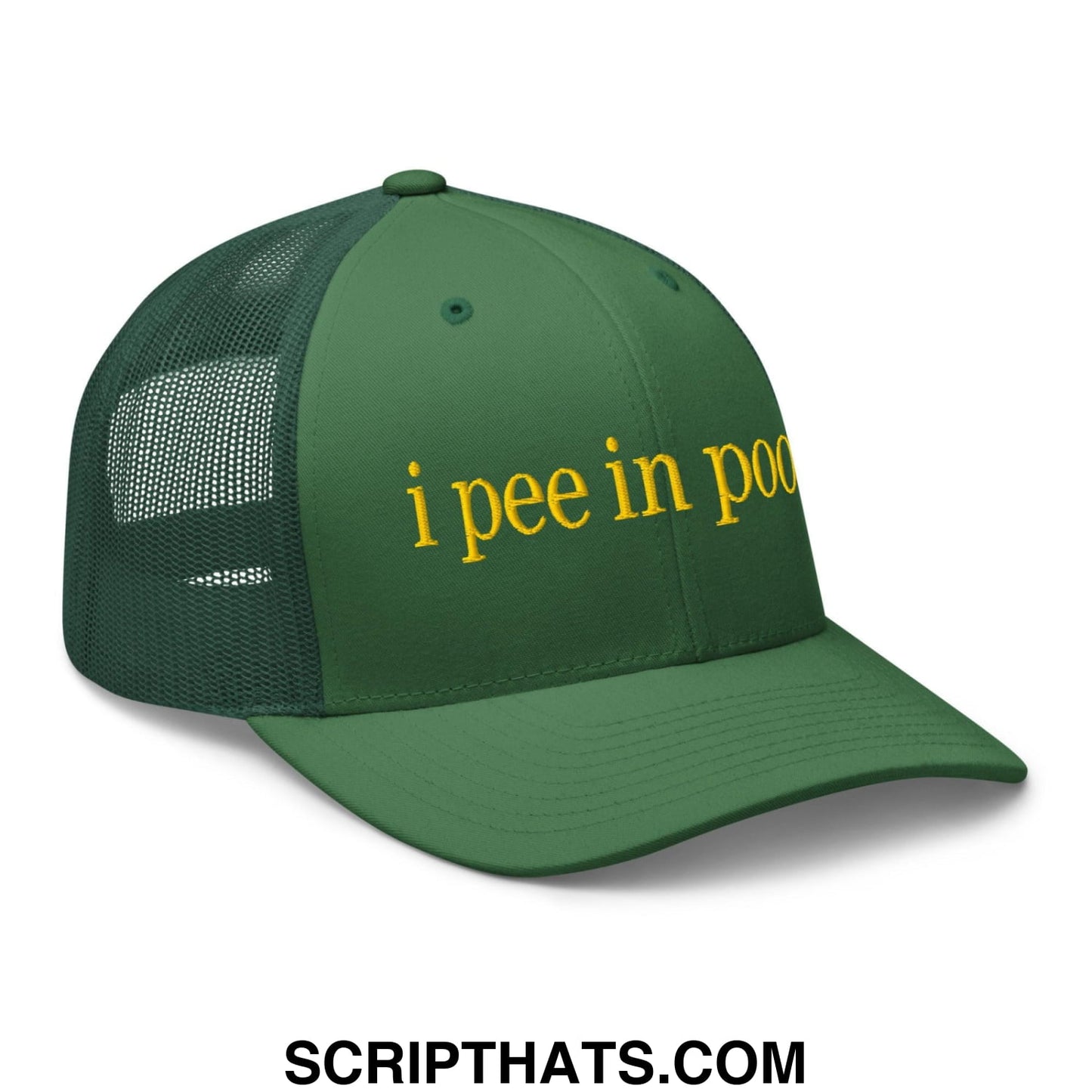 I Pee in Pools Embroidered Mesh Trucker Hat Evergreen