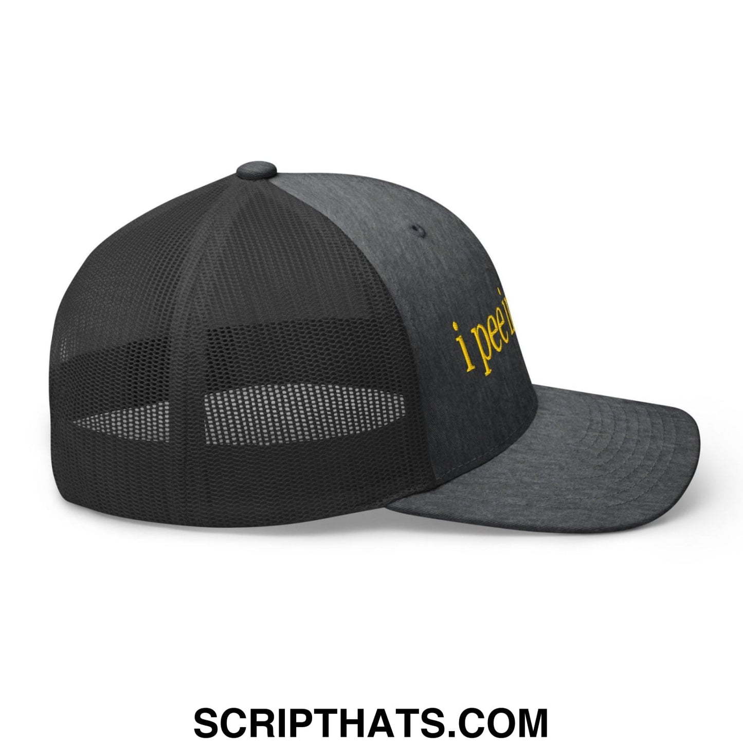 I Pee in Pools Embroidered Mesh Trucker Hat Dark Heather Gray