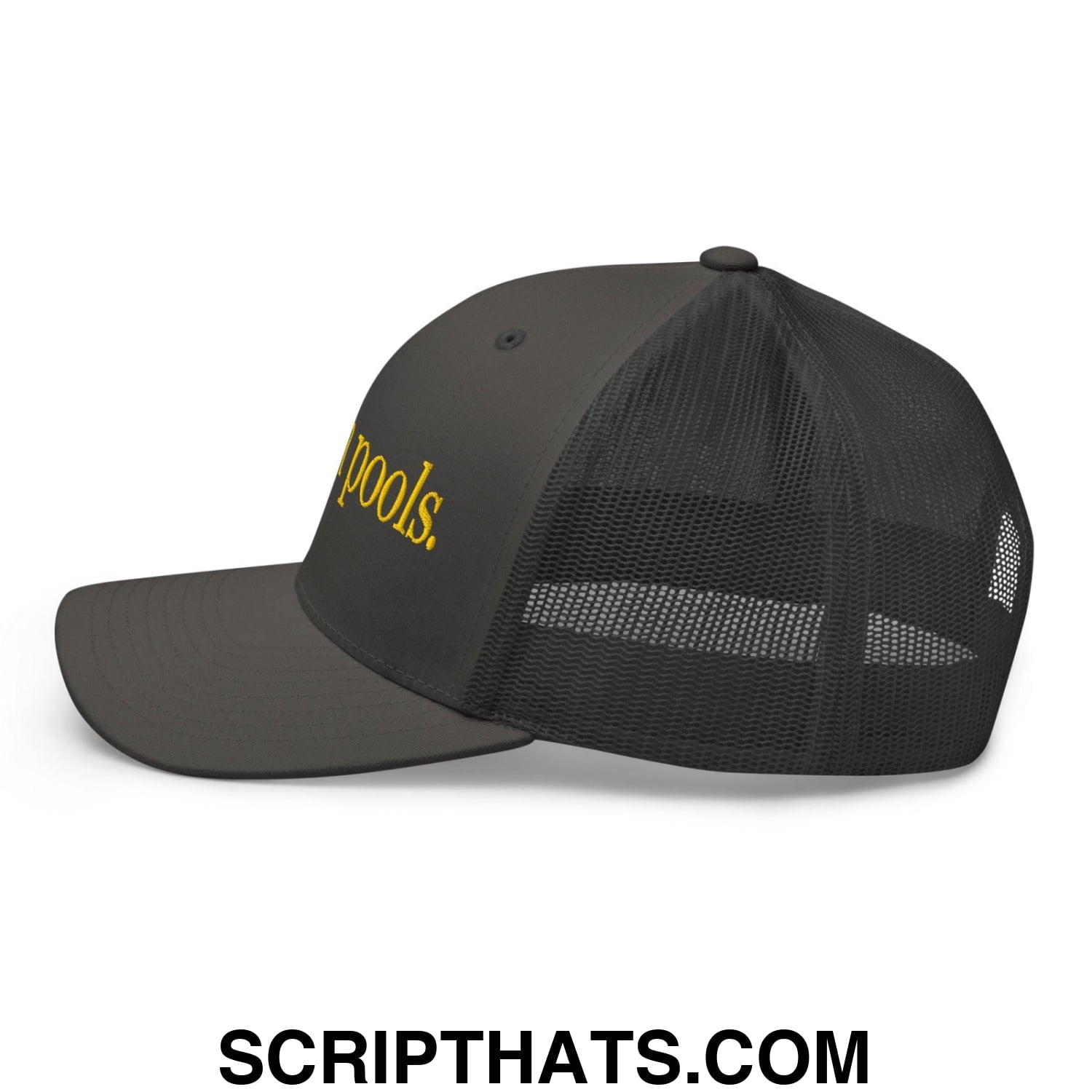 I Pee in Pools Embroidered Mesh Trucker Hat Charcoal