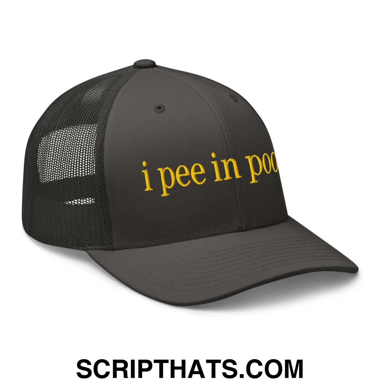 I Pee in Pools Embroidered Mesh Trucker Hat Charcoal