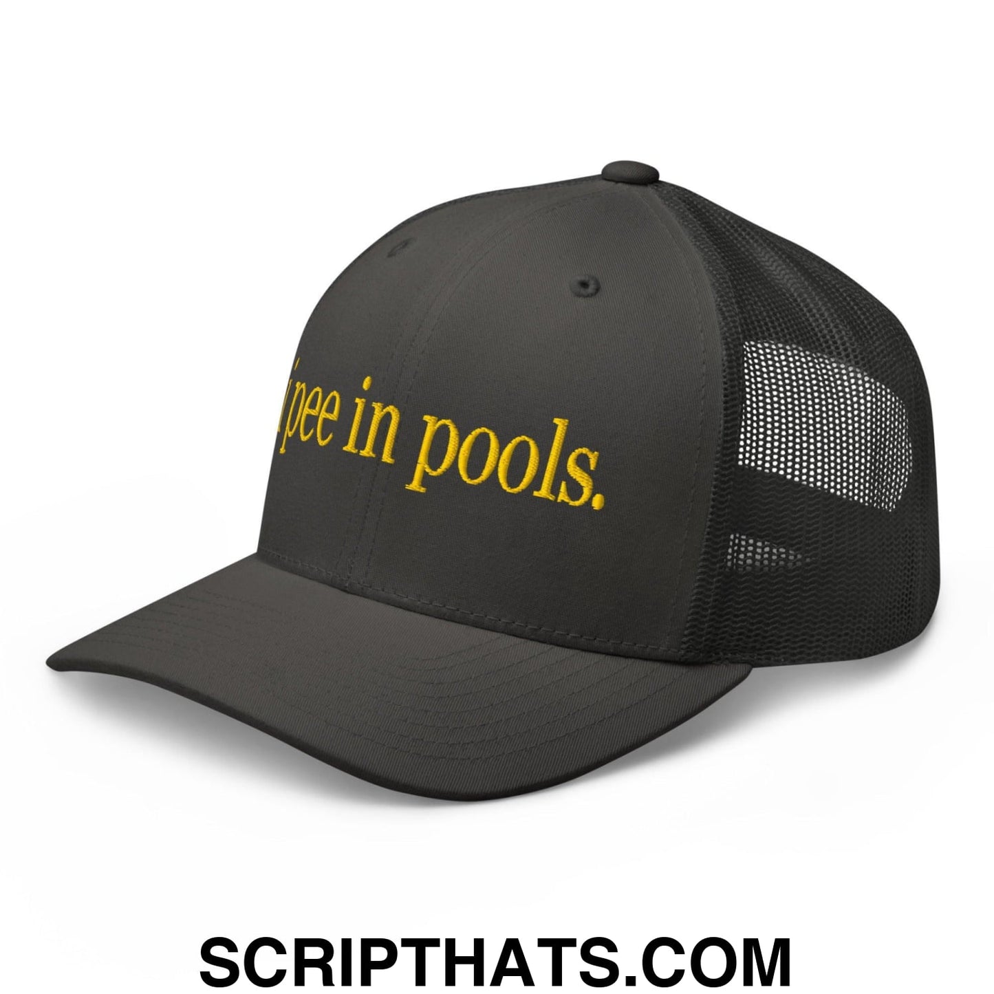 I Pee in Pools Embroidered Mesh Trucker Hat Charcoal