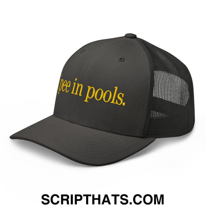 I Pee in Pools Embroidered Mesh Trucker Hat Charcoal
