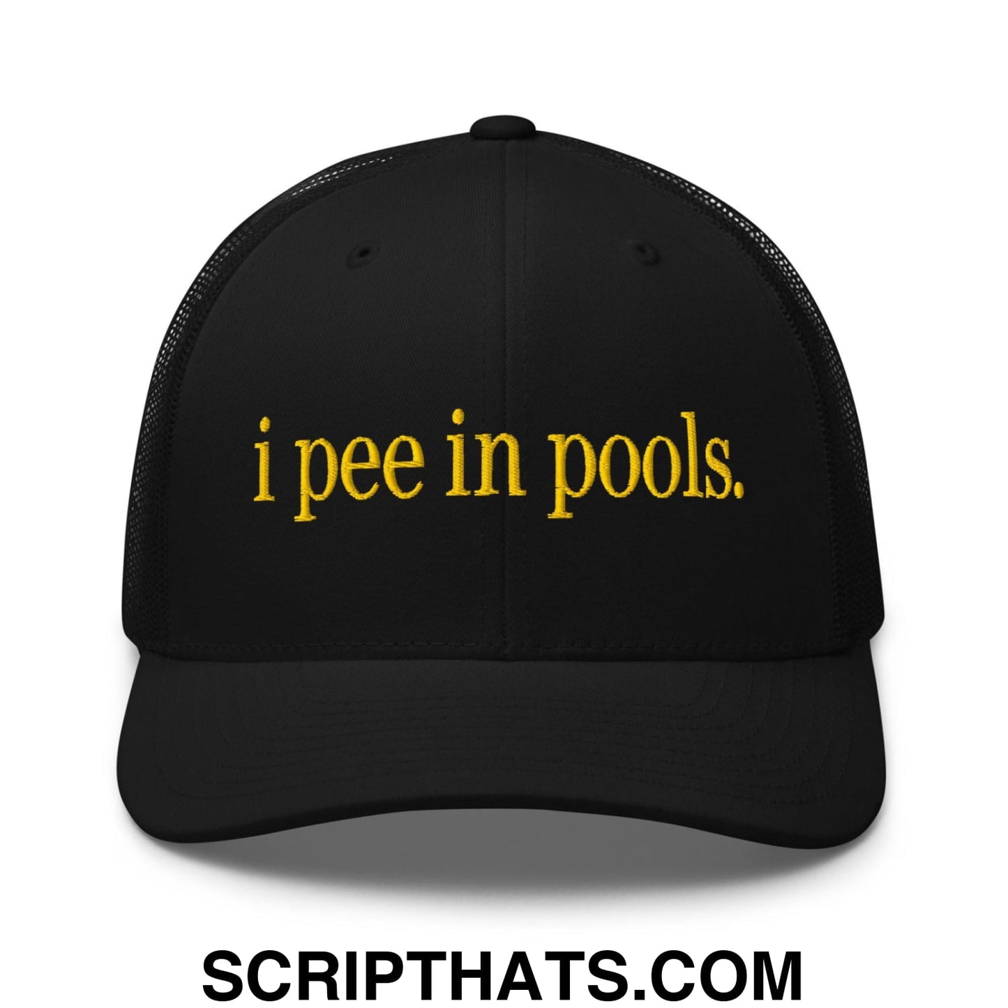 I Pee in Pools Embroidered Mesh Trucker Hat Black