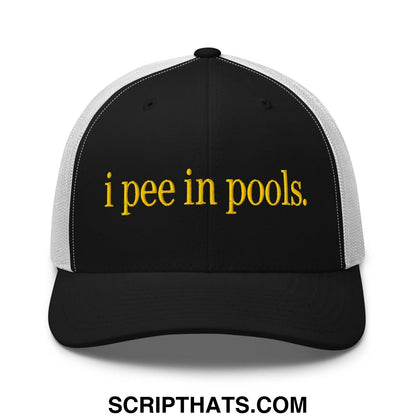 I Pee in Pools Embroidered Mesh Trucker Hat Black White