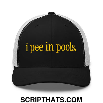 I Pee in Pools Embroidered Mesh Trucker Hat Black White