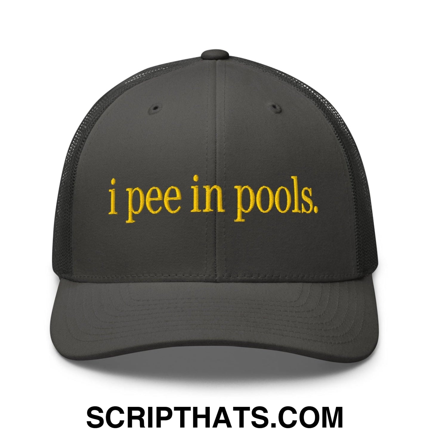 I Pee in Pools Embroidered Mesh Trucker Hat Charcoal