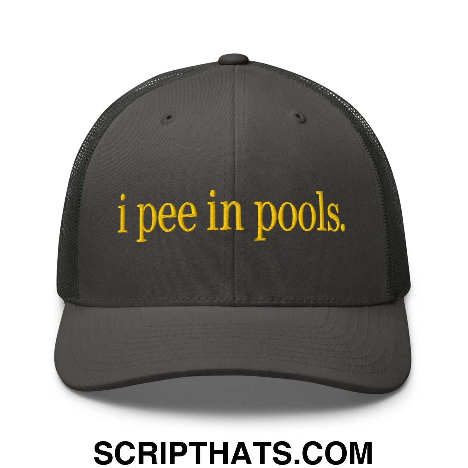 I Pee in Pools Embroidered Mesh Trucker Hat Charcoal
