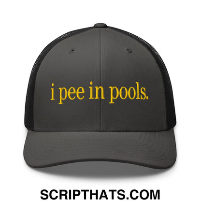 I Pee in Pools Embroidered Mesh Trucker Hat Charcoal Black