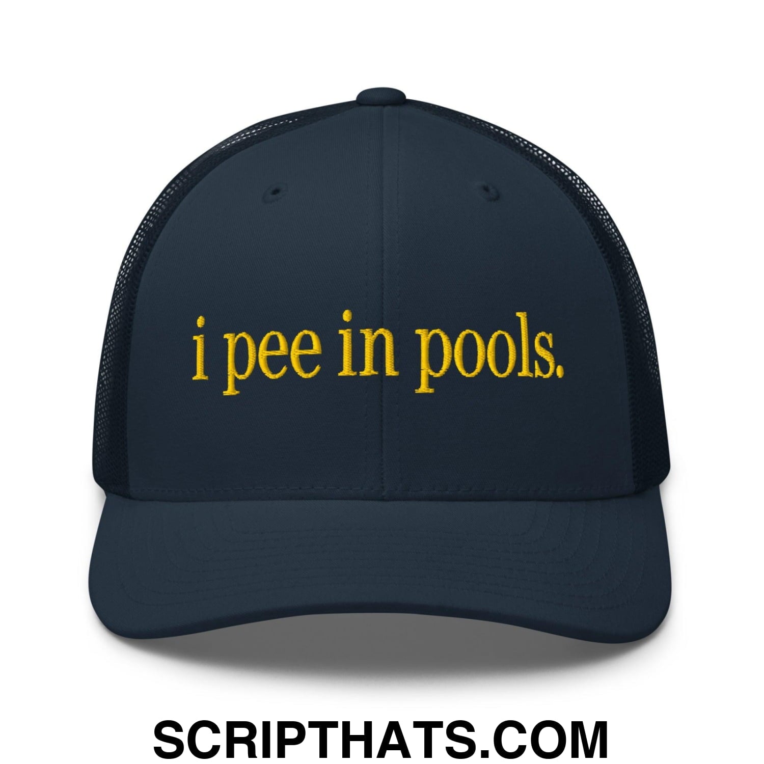I Pee in Pools Embroidered Mesh Trucker Hat Navy