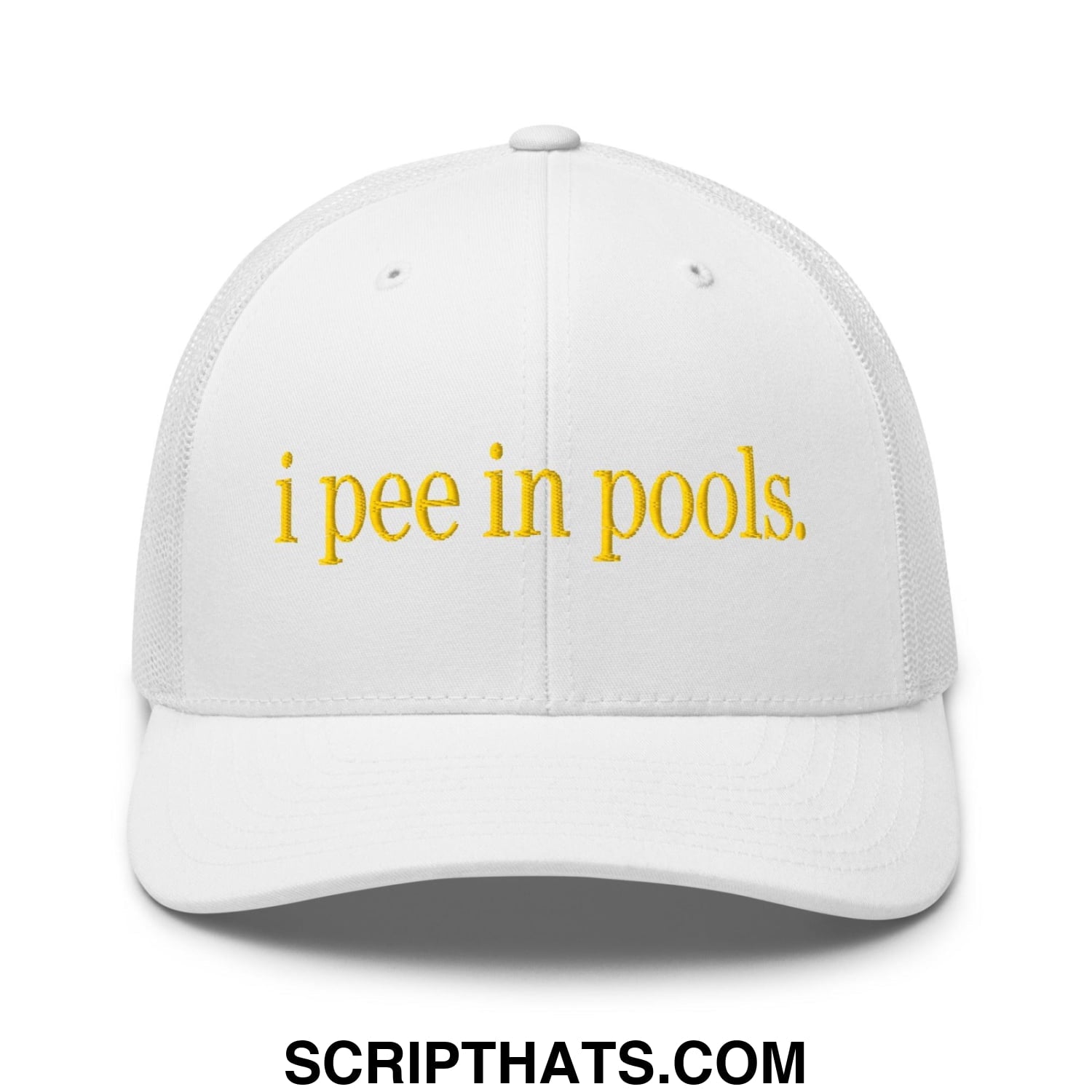 I Pee in Pools Embroidered Mesh Trucker Hat White