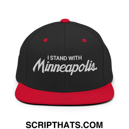 I Stand With Minneapolis Embroidered Flat Bill Brim Snapback Hat Black Red