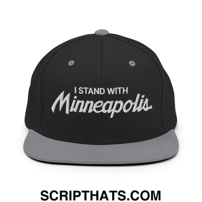 I Stand With Minneapolis Embroidered Flat Bill Brim Snapback Hat Black Silver