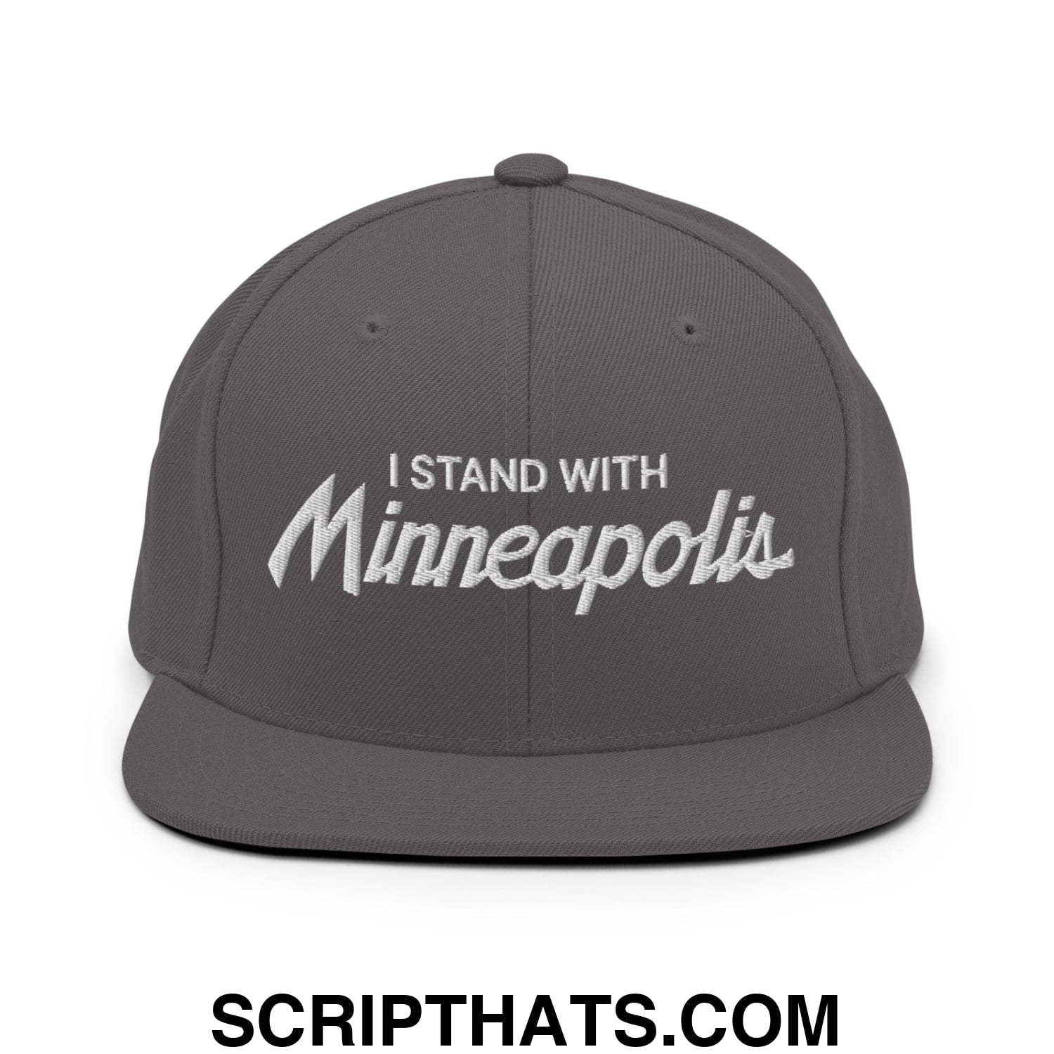 I Stand With Minneapolis Embroidered Flat Bill Brim Snapback Hat Dark Grey