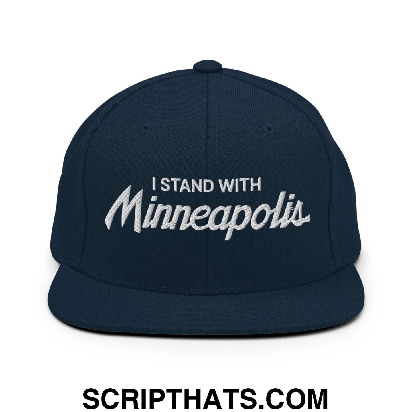 I Stand With Minneapolis Embroidered Flat Bill Brim Snapback Hat Dark Navy
