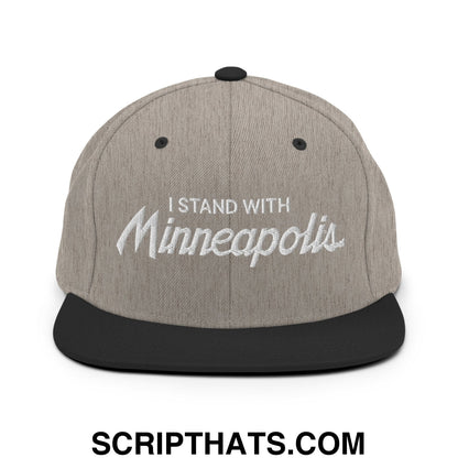 I Stand With Minneapolis Embroidered Flat Bill Brim Snapback Hat Heather Black