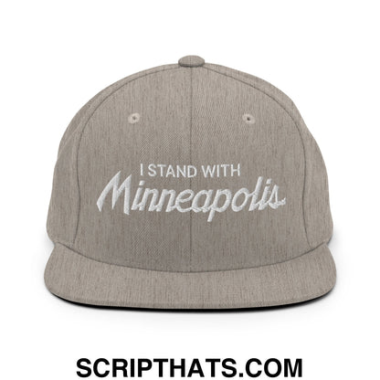 I Stand With Minneapolis Embroidered Flat Bill Brim Snapback Hat Heather Grey