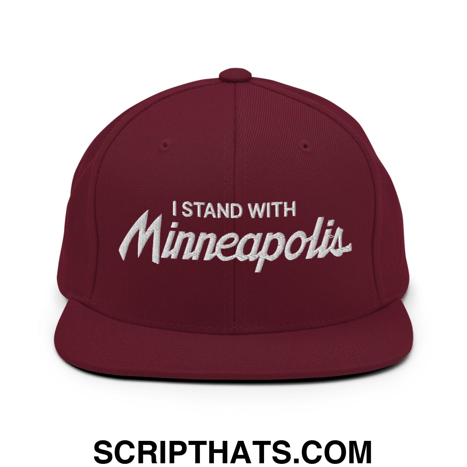 I Stand With Minneapolis Embroidered Flat Bill Brim Snapback Hat Maroon