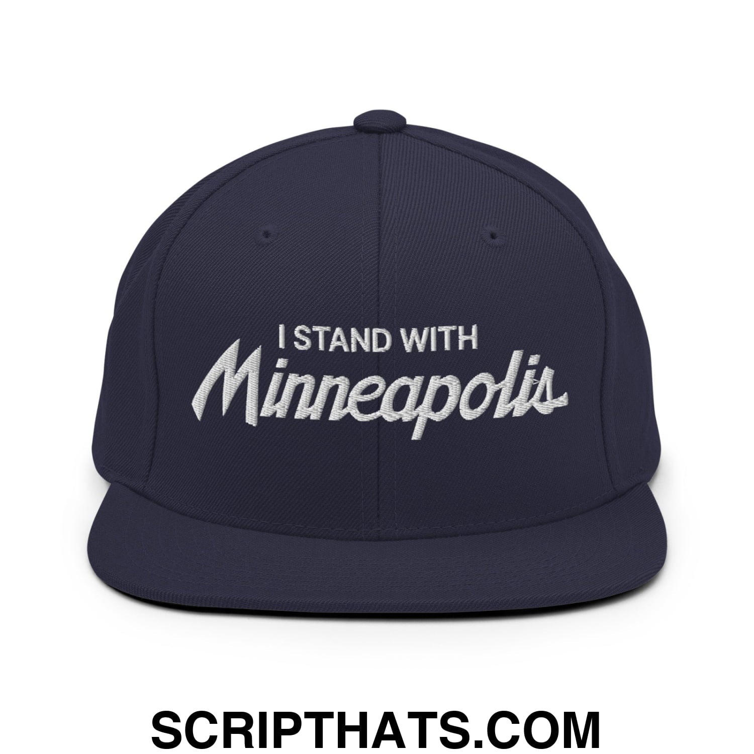 I Stand With Minneapolis Embroidered Flat Bill Brim Snapback Hat Navy